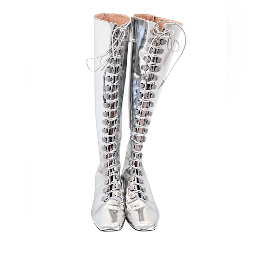 CHRISTIAN DIOR Mirror Finish Calfskin Hardior Lace Up Boots